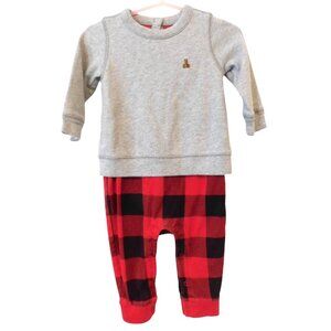 Baby Gap 6 - 12 Month Gray and Red Buffalo Plaid One Piece Outfit Cotton Warm